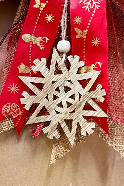 Huzur Party Store Yılbaşı Kapı Süsü 33x33 Cm Yeni Yıl Karşılama Dekoru Christmas Çelengi Kapı Çiçeği Dekoratif Fiyonk