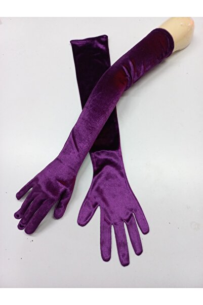 es moda shop قفازات إليزابيث المخملية طويلة باللون الأرجواني