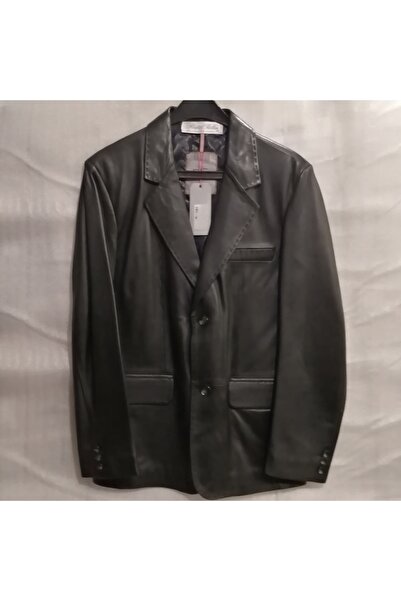 Butik Tülin Erkek Hakiki Deri Siyah Iki Düğmeli Cepli Yumuşak Blazer Ceket