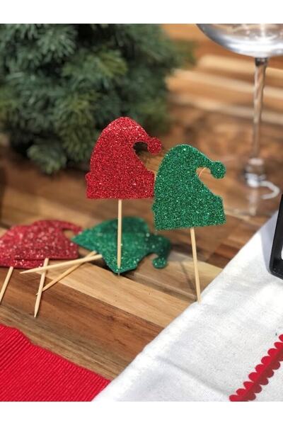 Denseden 6 bucăți de pălărie de Crăciun mixtă roșie și verde cu motiv Ornamen...