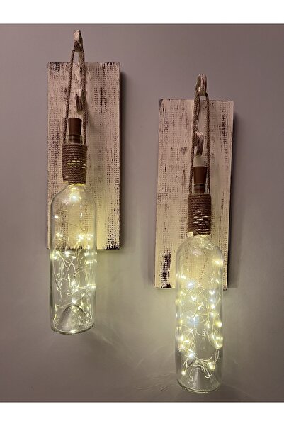 Mes Reves Tıpa Peri Led Işıklı Krem Kahve Cam Şarap Şişesi Duvar Aplik 2'li Set