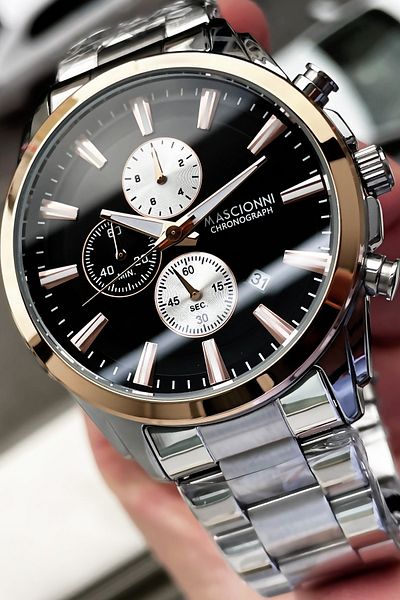 mascionni Chronograph Men's Wristwatch (by. Daniel Klein) 3 Atm Water Resistant Silver Color Steel Strap + Bracelet