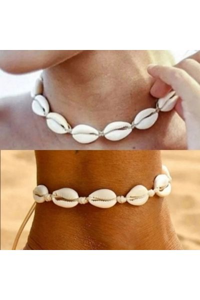 Roe takı aksesuar Seashell Patterned Women's Necklace and Anklet Set