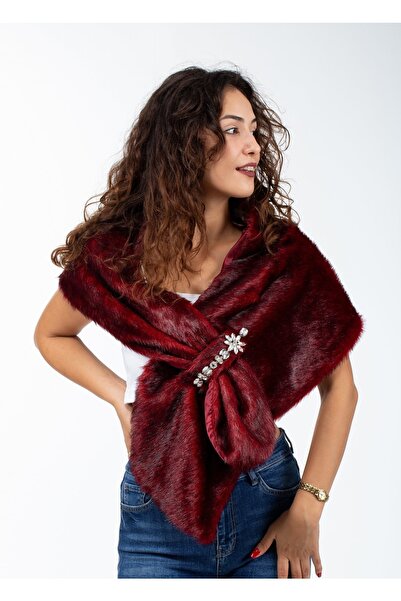 KürkZone Kadın Içten Geçmeli Şal Tipli Ithal Broşlu Gelin Abiye Kürk Bolero