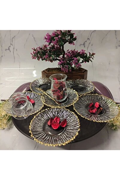 KAVEH 12 Li Gold Yaldızlı Çay Ve Çerezlik Tabağı