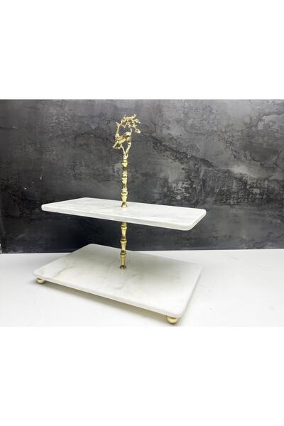 Modestmar Natural White Marble 2 Layer Presentation Service Gold Deer Object