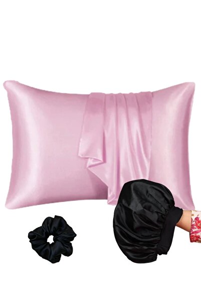 Deko Dekor غطاء وسادة من الساتان باللونين الأسود والوردي الفاتح ومجموعة مشبك ...
