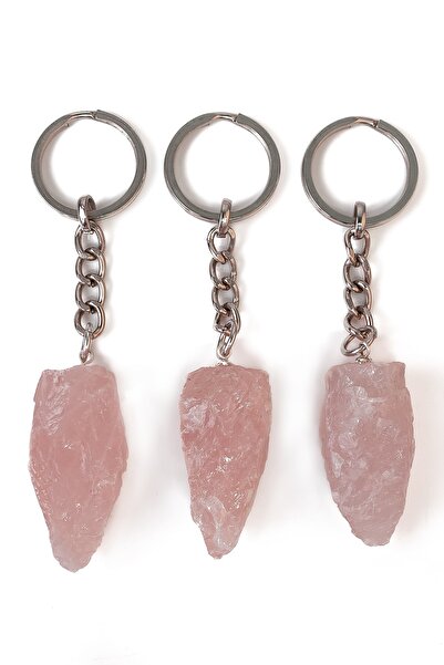 Dünya Doğal Taş Pink Quartz Stone Keychain