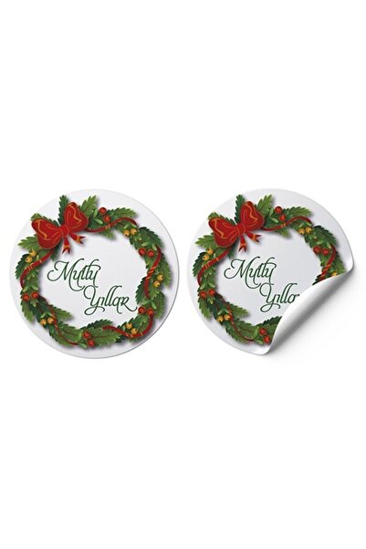 anka design Kuşe Sticker (4x4cm) 36 Adet - Mutlu Yıllar -