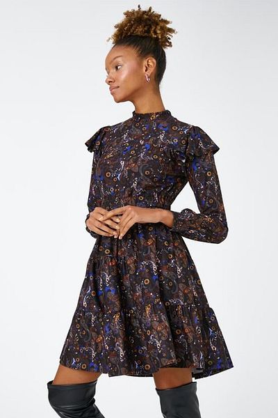 Koton Women's Long Sleeve High Collar Floral Dress 3wal80022ık