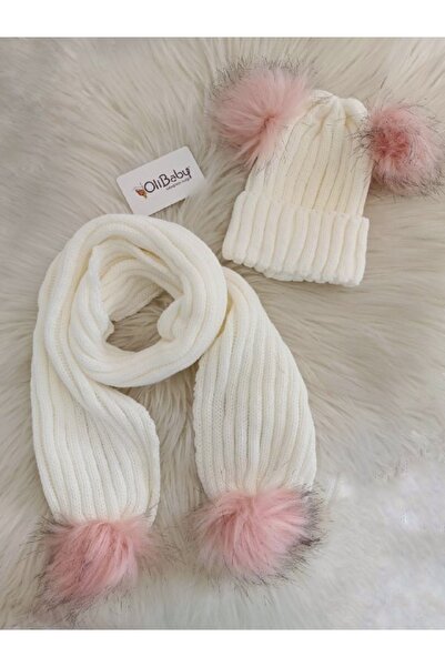 OLİBABY مجموعة قبعة صغيرة للأطفال من Pompom Scarf مكونة من قطعتين