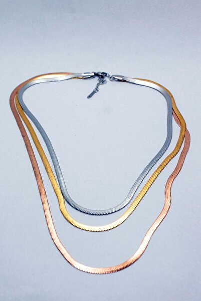 STEEL قلادة إيطالية من الفولاذ باللون الفضي الوردي الذهبي بثلاثة ألوان