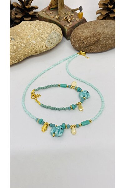 Porsuk Alternatif مجموعة أساور قلادة نسائية مصنوعة يدويًا من السيراميك على شك...