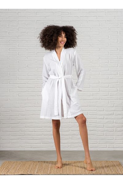 Barine White Muslin Cotton Bathrobe