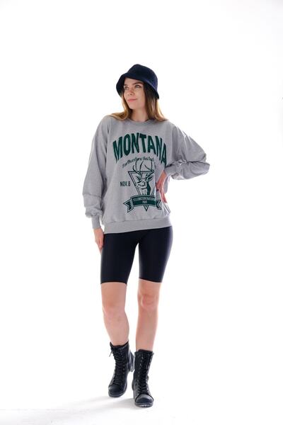 Genel Markalar Kadın Gri Montana Baskılı Sweatshirt