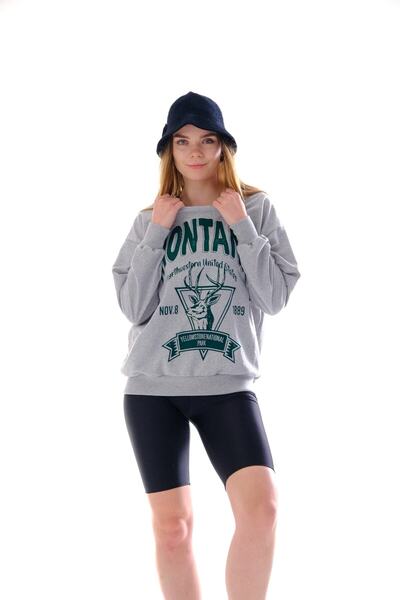 Genel Markalar Kadın Gri Montana Baskılı Sweatshirt
