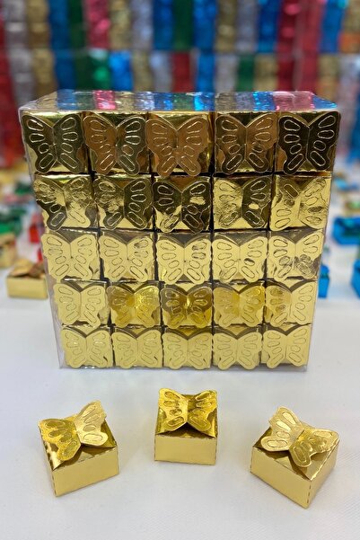 ZEYMERADE Gold Dağıtmalık Hediyelik Kutu Kına, Kelebek Desen, 100 Adet