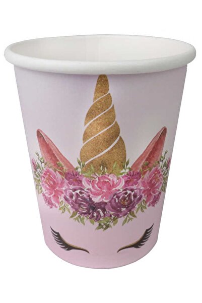 Acar Süs Bardak Karton Unıcorn Çiçekli 8 Oz 8 Adet