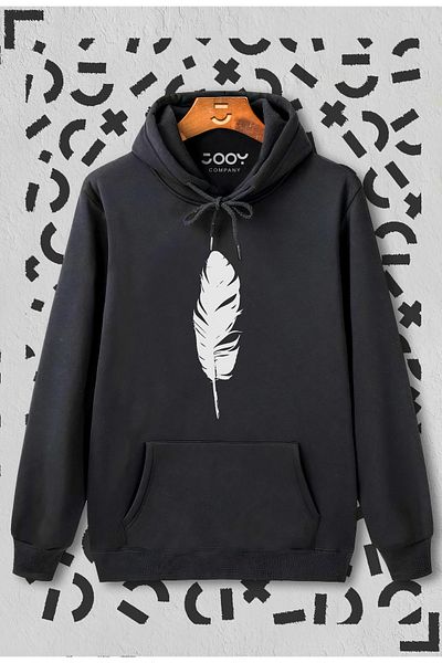 Jooy Company Hanorac negru cu glugă, imprimat cu pene