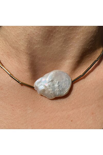 Myth Atelier Thetis Iıı Necklace - Altın Kaplama Boru Detaylı Barok Inci Kolye