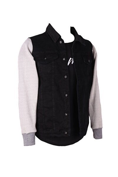 viking's line Erkek Denim Mont Garni Kol Siyah Kot Ceket
