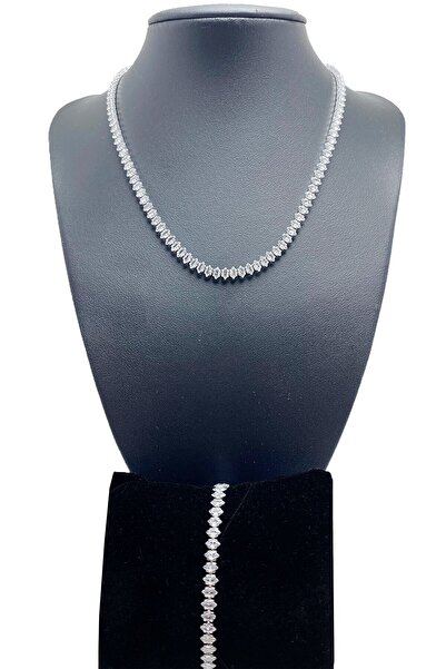 UBUH SHOP Zirkon Baget Taşlı Kadın Kolye + Bileklik Seti