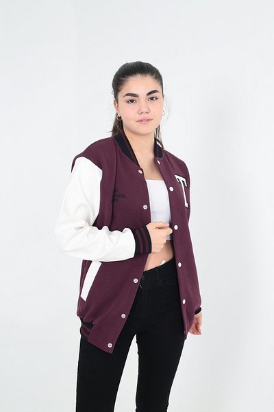 Sporting Women's Burgundy White Relaxed Cut College Coat