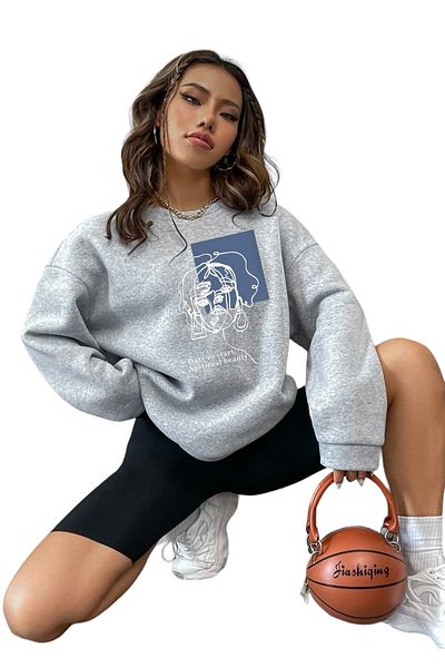 BENROMA Γυναικείο φούτερ Beauty Printed Oversize με λαιμόκοψη