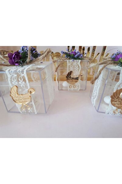 Hayaller Dükkanı 30 Adet Pleksi Isimlikli Mor Süsülü Dantelli Şeffaf Kutu Beb...