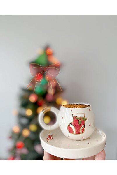 Mugtasarım El Yapımı 24k Altın Yaldızlı Double Yeni Yıl Türk Kahvesi Fincanı