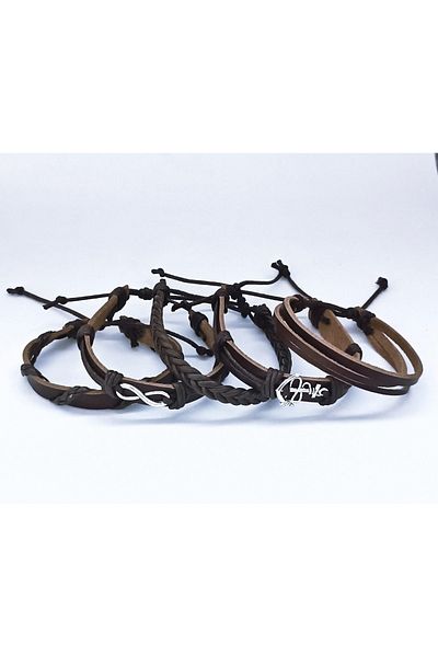 BSN Infinity Anchor Figured Genuine Leather Bracelet 5 Pieces
