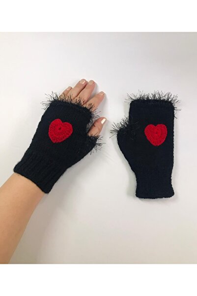 çanta tasarımcısı Kırmızı Kalpli El Örgü Eldiven