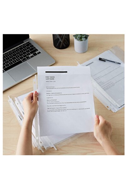 Janissary 100 Adet Poşet Dosya, Şeffaf Kağıt Koruyucu - 50 Adet Telli Plastik Mavi Dosya