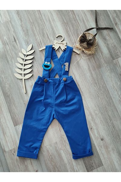 Feriatolye Saks Blue Salopet Cookie Monster Concept Baby Boy Birthday Outfit