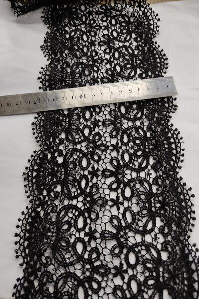 DUAYEN Güpür Dantel Ara Desen Siyah Renk Ara 1 Metre