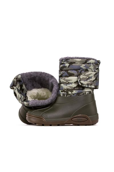 IGOR W10210 Cizme de zăpadă kaki din shearling pentru copii Topo Ski Camo