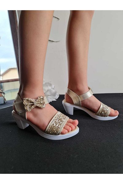 Sare Çocuk Giyim Rochie De Seara Fata Cu Toc Pantofi Aurii Glitter Sandale