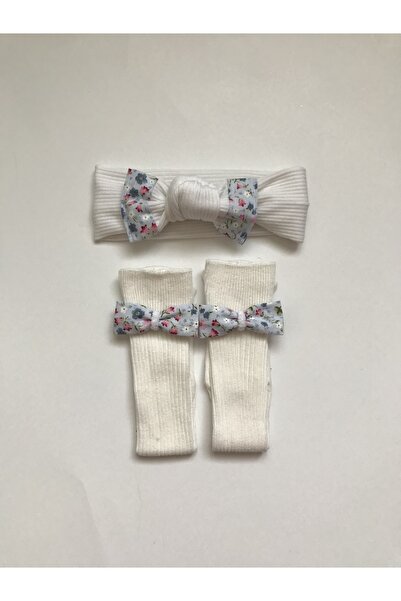 Nis butik Fiyonk Detaylı 2’li Set,bandana Çorap Set Bebek Hediyelik