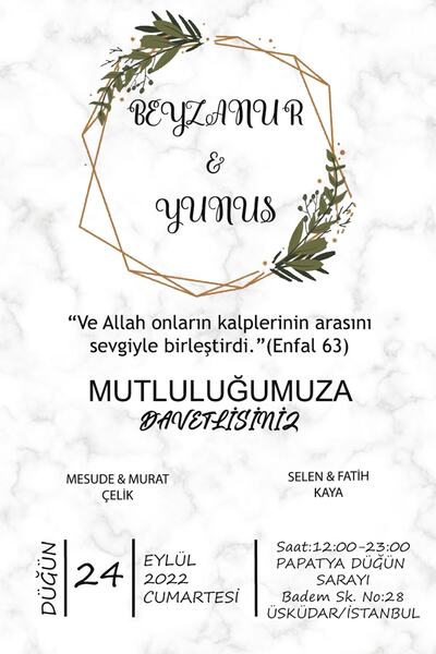 Belinay Düğün Davetiyesi 110 03 (250 ADET)