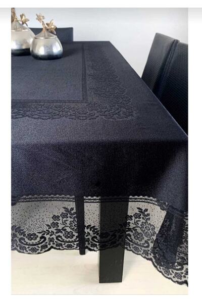 AYHOME Siyah Tül Masa Örtüsü Dertsiz Masa Örtüsü 160 X 220 Cm Leke Tutmaz 8 12 Kişilik Masa Örtüsü
