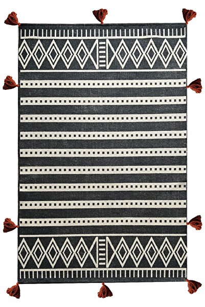 Rugs Modern Halı Cotton 565 Scandinavian Patterned Gray Woven Base Rug