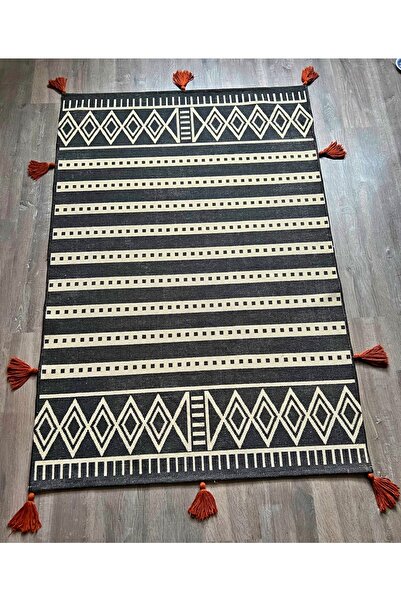 Rugs Modern Halı Cotton 565 Scandinavian Patterned Gray Woven Base Rug