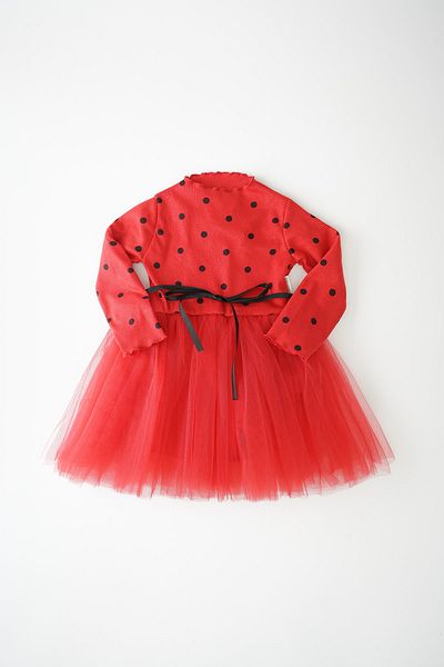 Banamio Ivy Polka Dot Printed Cotton Lined Tulle Camisole Baby/Kids Dress (red)