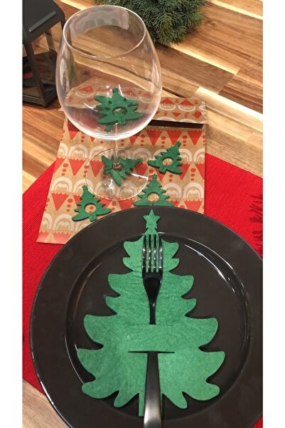 Masalsı Concept طقم ملعقة شوكة خضراء لشجرة عيد الميلاد مكون من 4 قطع و4 أكواب...