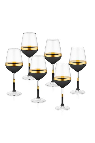 The Mia Glw0001 Glow Wine Glass Set of 6 Black Gold