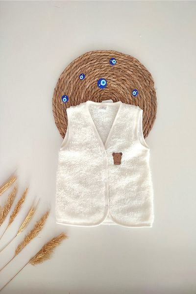 dubi baby Ecru Teddy Bear Buttoned Welsoft Baby Vest