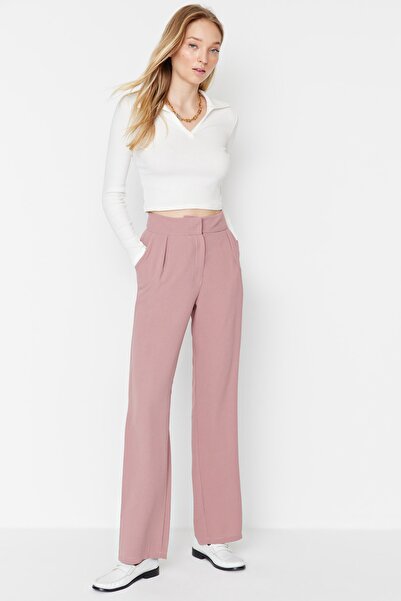 Trendyol Collection Dusty Rose Wide Leg Wide Leg Pleated Woven Trousers TWOSS19WX0017