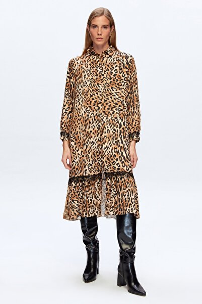Love My Body Leopar Desenli Gömlek Elbise