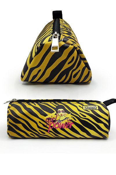 Limmy Μολυβοθήκη Zebra Pattern Triangle Θήκη μολυβιού Jumbo Vegan Δερμάτινη θήκη για στυλό - Μαύρο κίτρινο