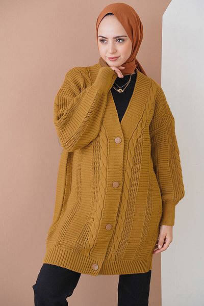 Bigdart 15768 Hijab Knitwear Cardigan - Mustard